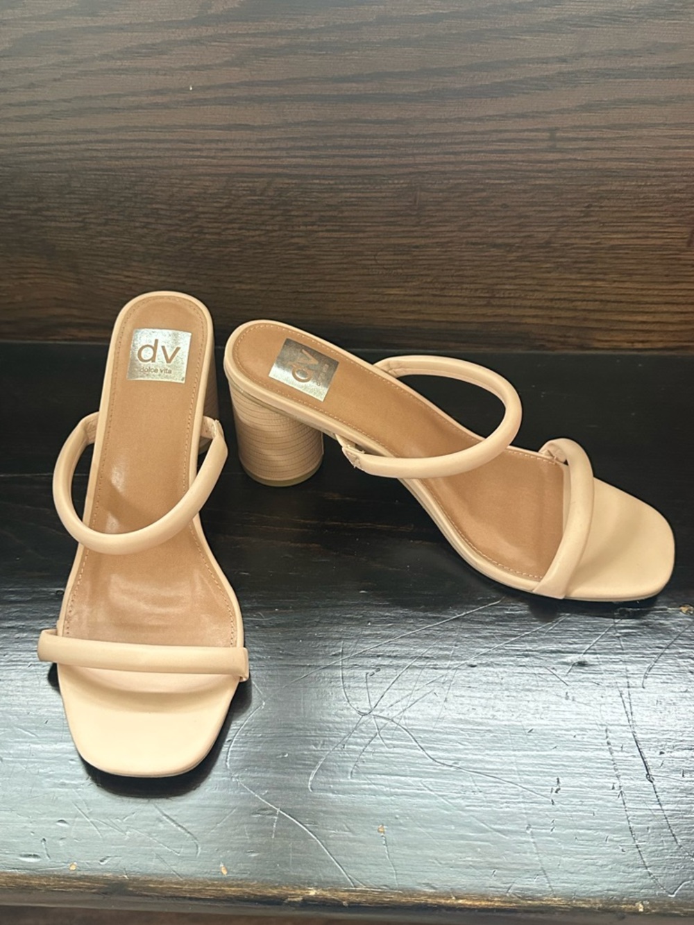 DV by Dolce Vita Blush Nude Double-Strap Block Heel Sandals